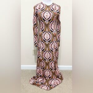 Farm Rio Pineapple Jewelry Long Sleeve Printed Midi Dress